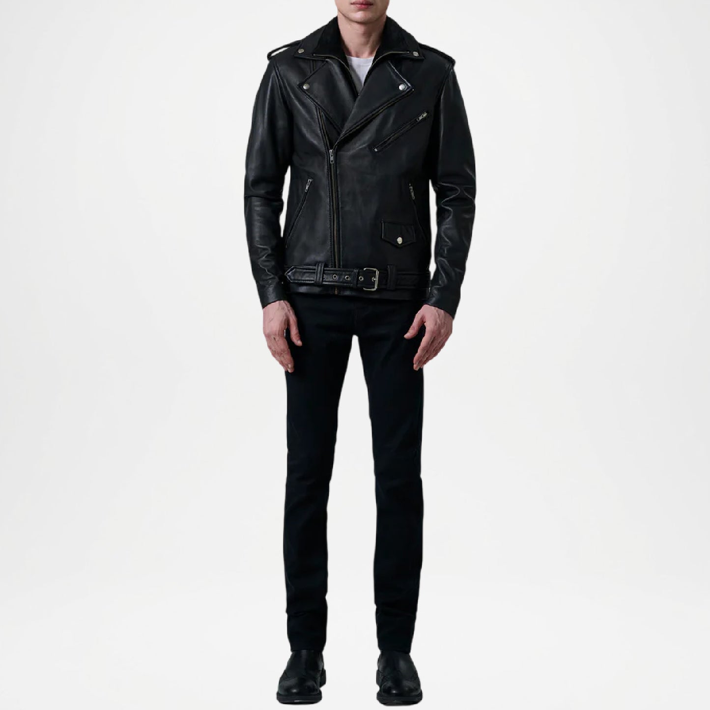 black kole leather biker jacket men's