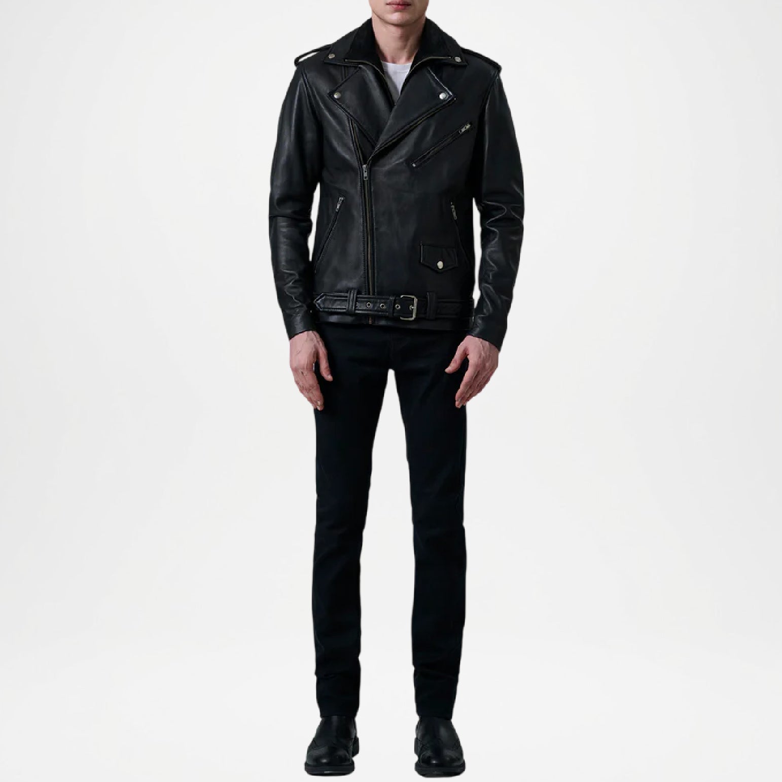 black kole leather biker jacket men's