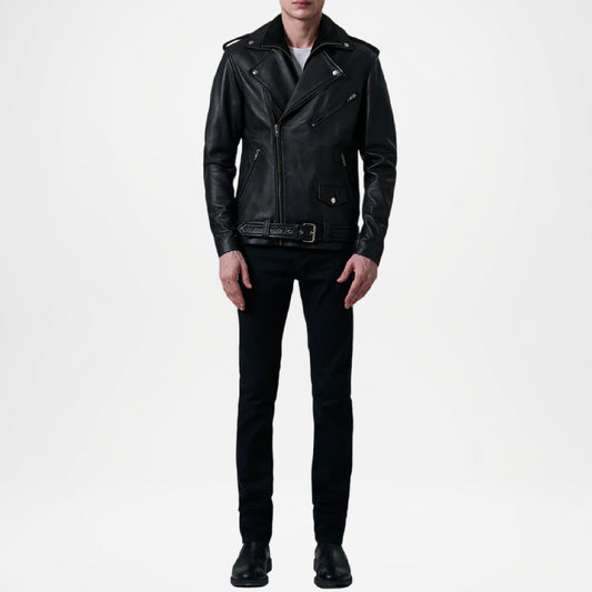 black kole leather biker jacket men's
