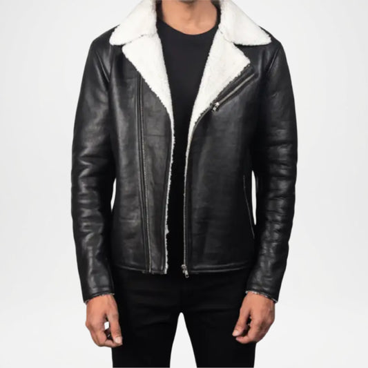 shearling leather jacket men black