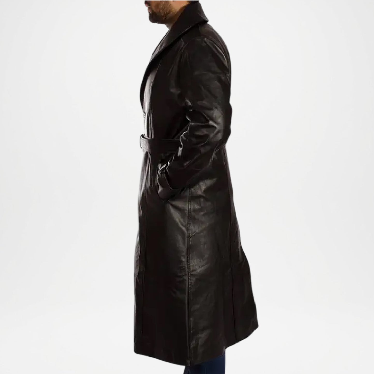 Hooligan Men’s Black Leather Trench Coat