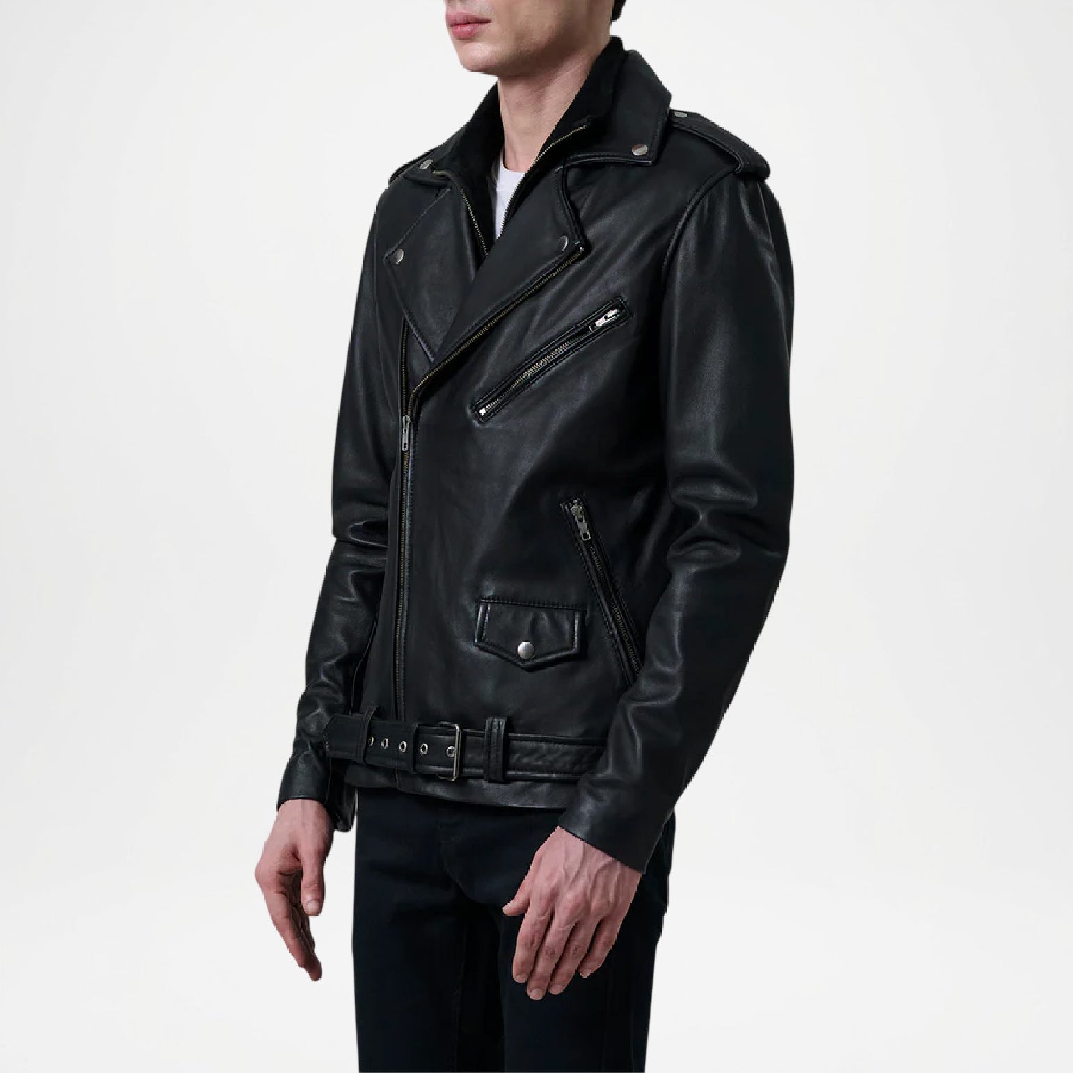 kole leather biker jacket all black