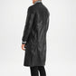 Black Leather Long Coat with Quilted Sleeves