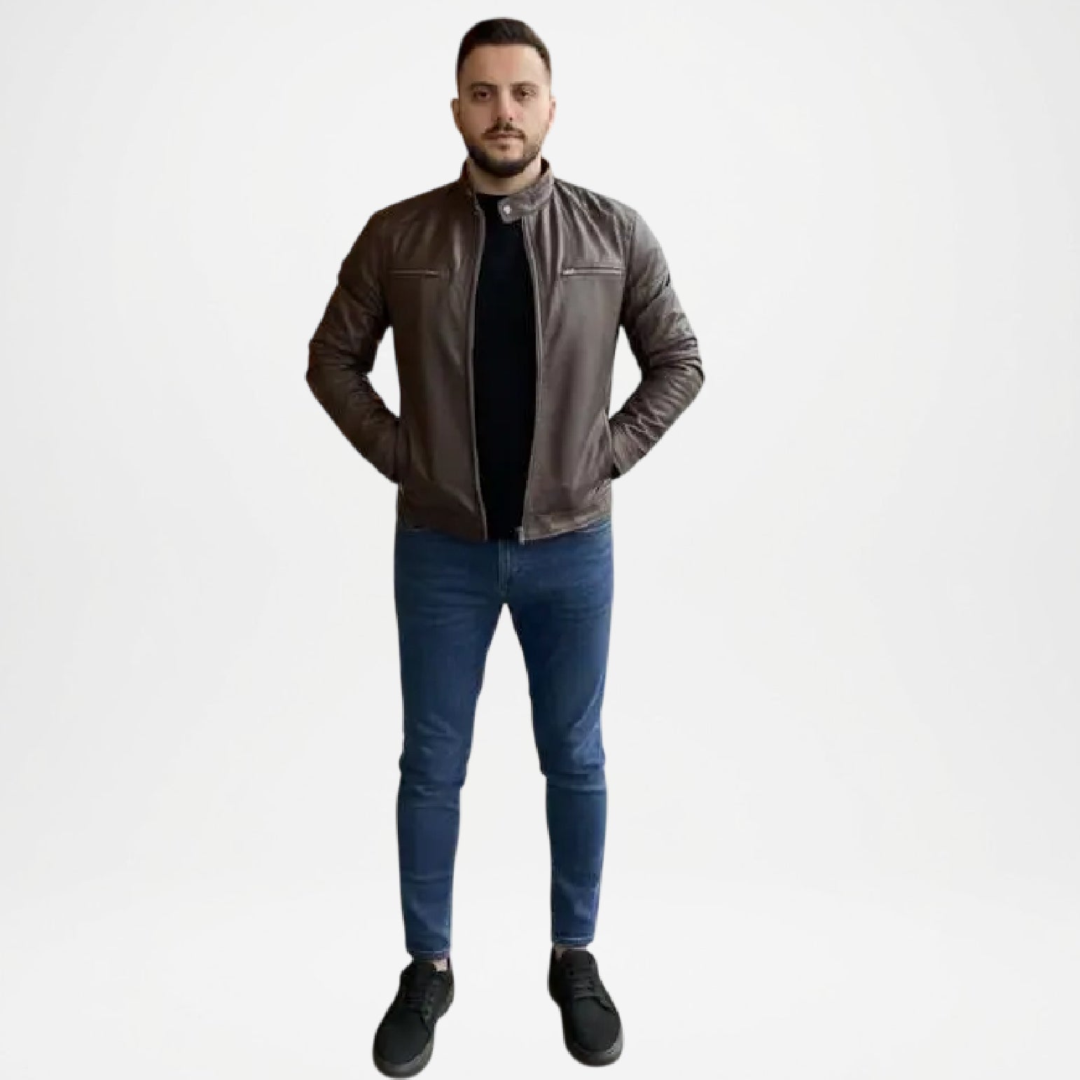 Brown Leather Biker Jacket for Men