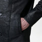 Cai Distressed Black Leather Shearling Coat for Men