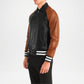 black and brown varsity jacket