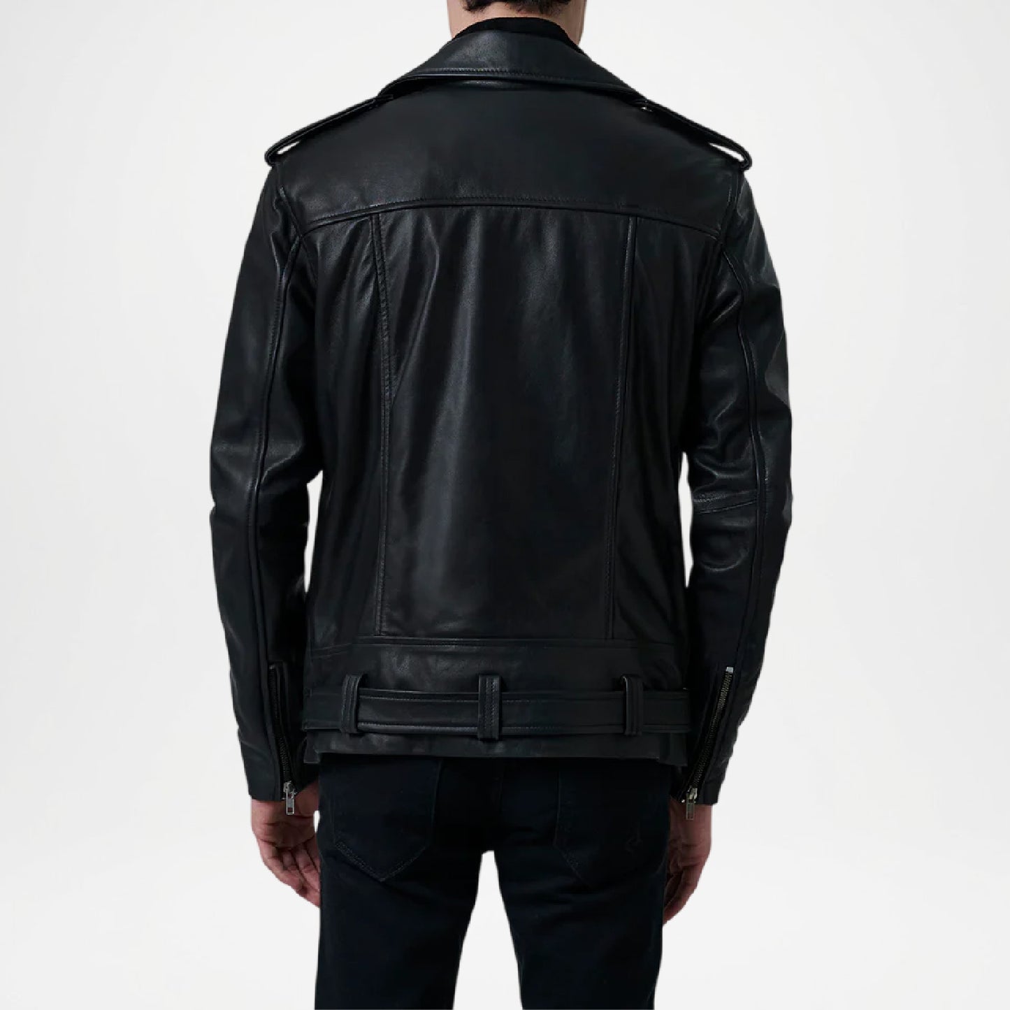 kole black biker leather jacket