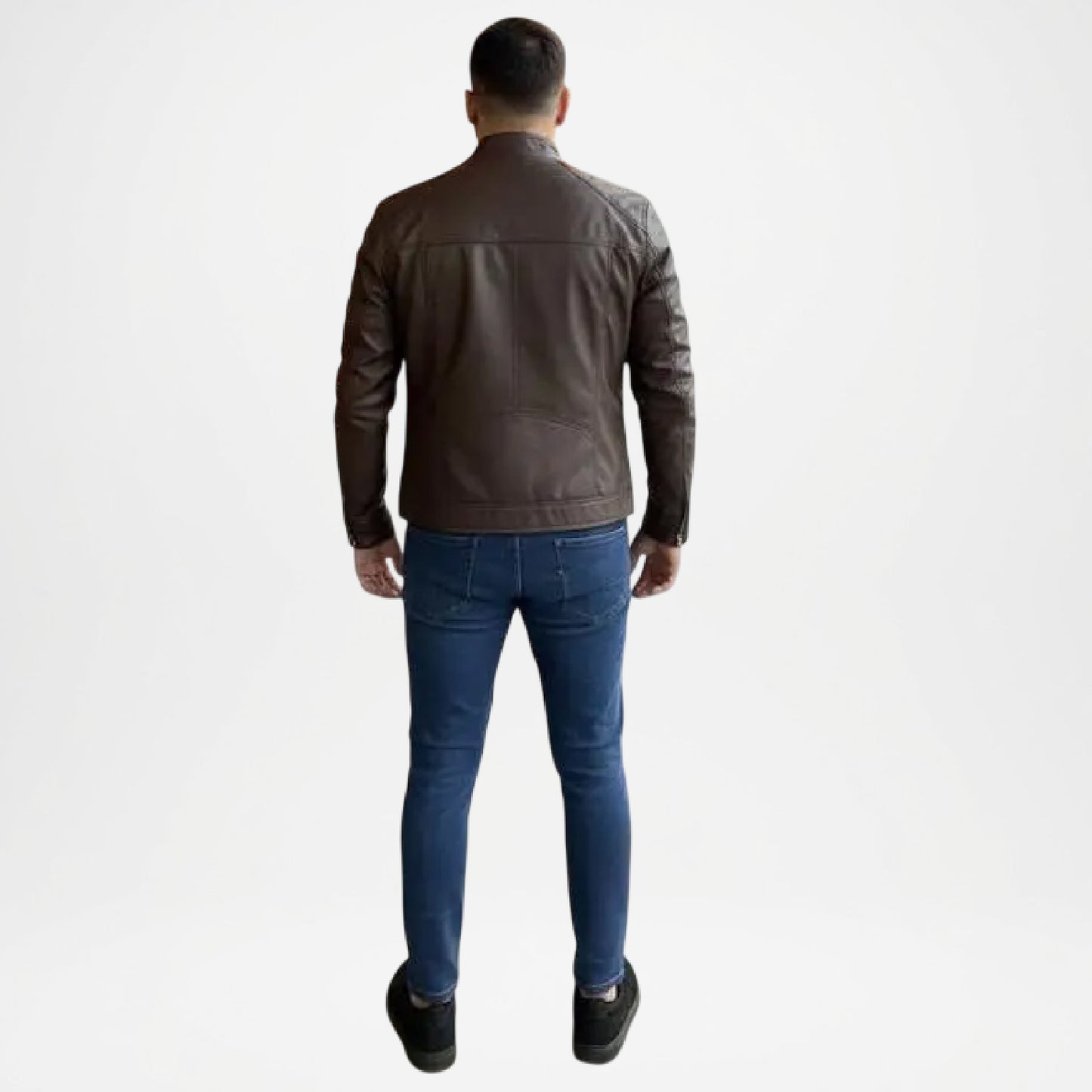brown faux leather moto jacket men
