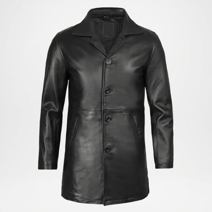 Men’s Black Leather Car Coat Modern Fit
