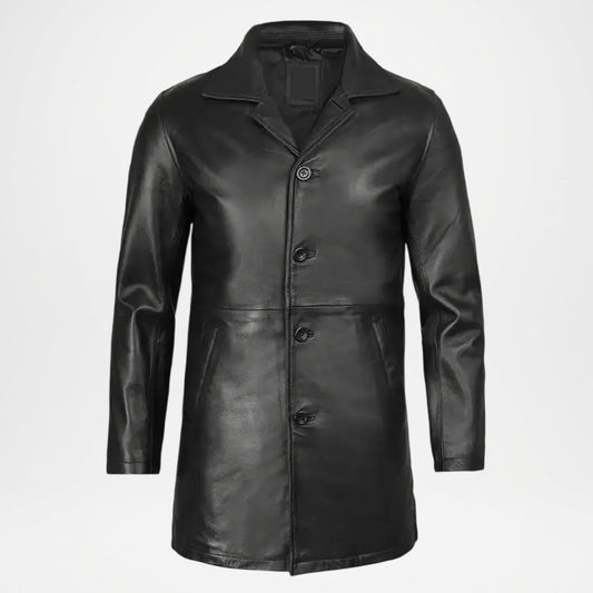 Men’s Black Leather Car Coat Modern Fit
