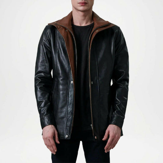 Men’s Black Quilted Leather Trench Coat