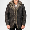 black leather coat with fur trim 