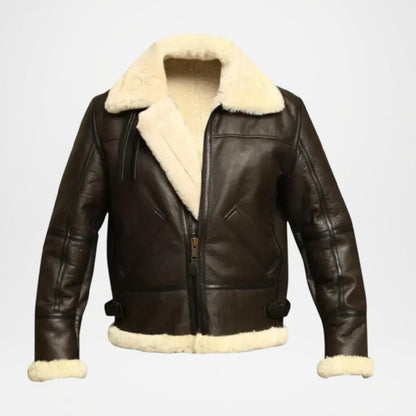 b 3 men's brown shearling leather fur bomber jacket