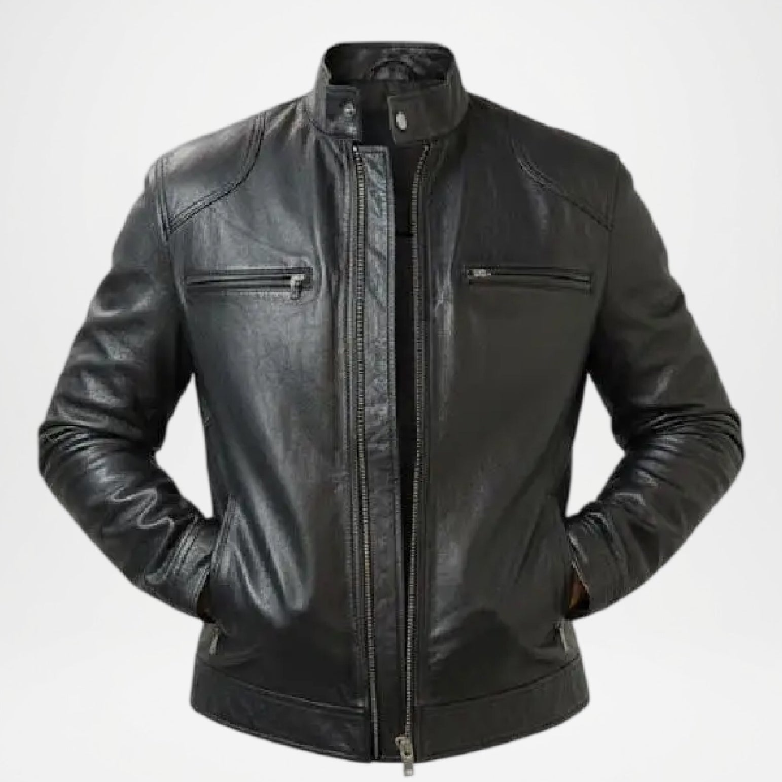 men's black leather racing jacket