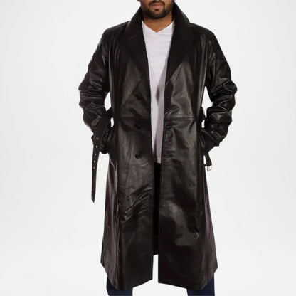 Hooligan Men’s Black Leather Trench Coat
