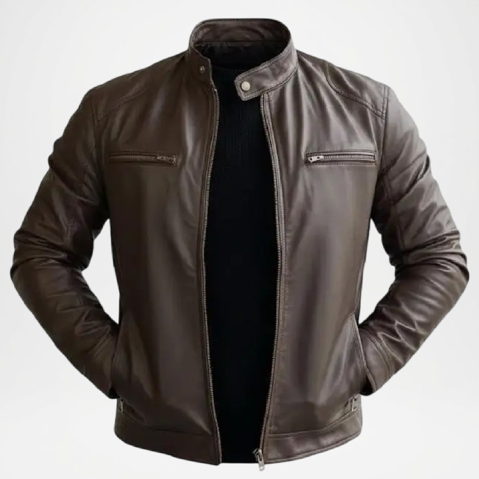 brown leather moto jacket men
