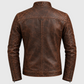 Back view of brown leather vintage jacket