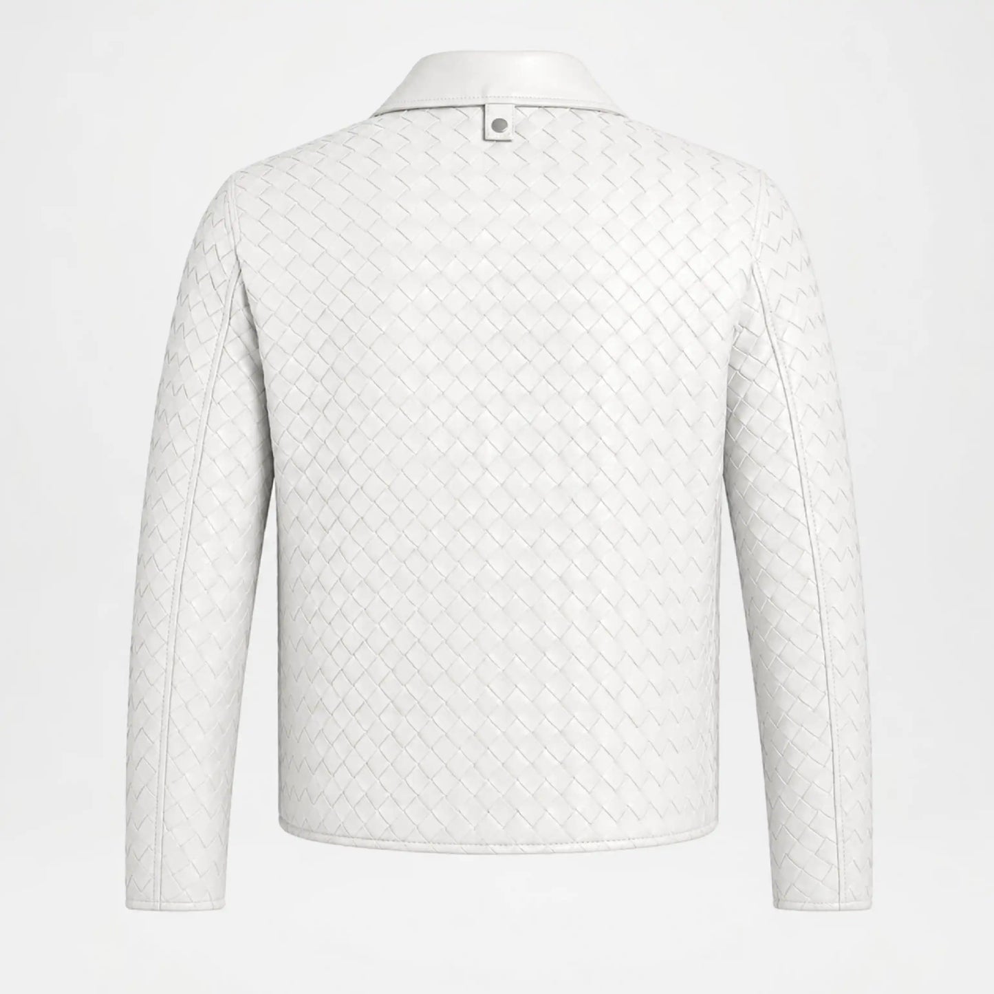 Back view of Men's Woven Leather Bomber Jacket in White Genuine Leather