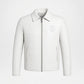 Men's Woven Leather Bomber Jacket White Genuine Leather front view