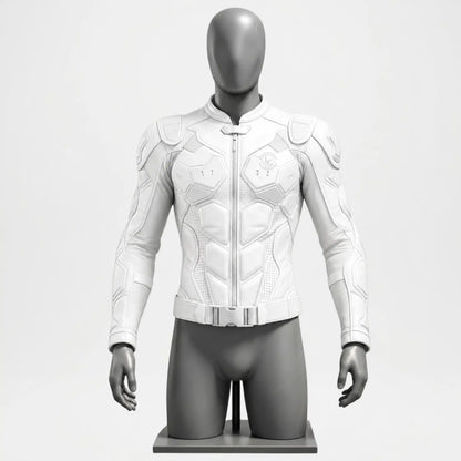 White Armor Leather Jacket for Men Biker Slim Fit Coat front view