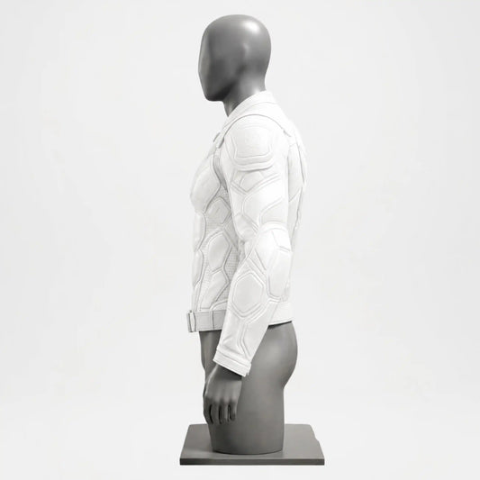 Side profile of White Armor Leather Jacket for Men Biker Slim Fit Coat