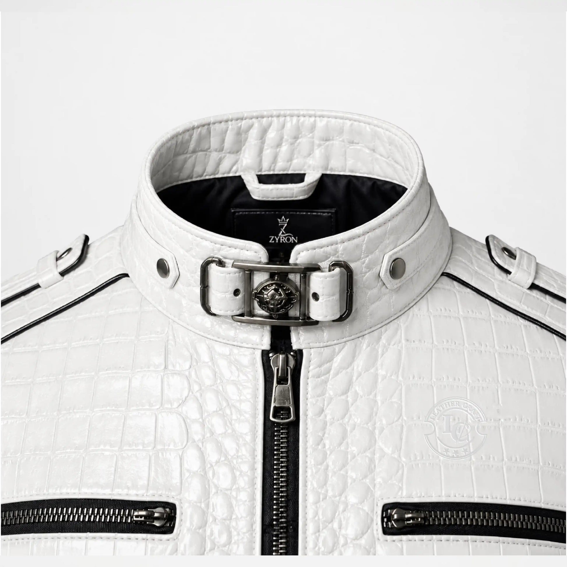 White Crocodile Leather Jacket for Men with crocodile texture details
