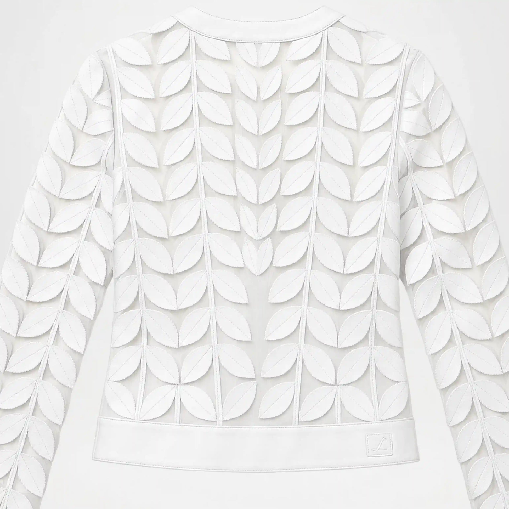 White Leather Leaf Applique Jacket for Women styled with casual outfit