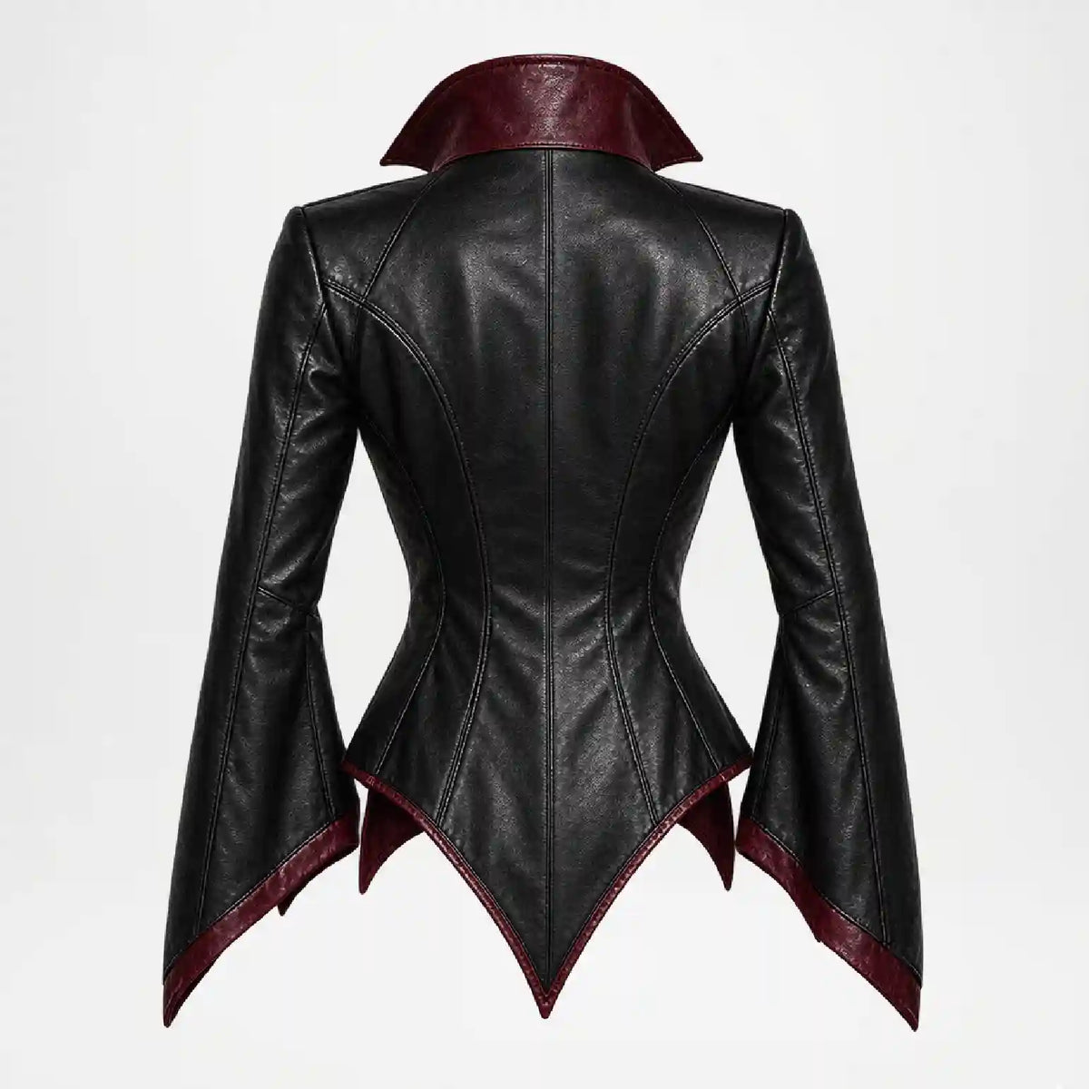 back view of black witch leather jacket 