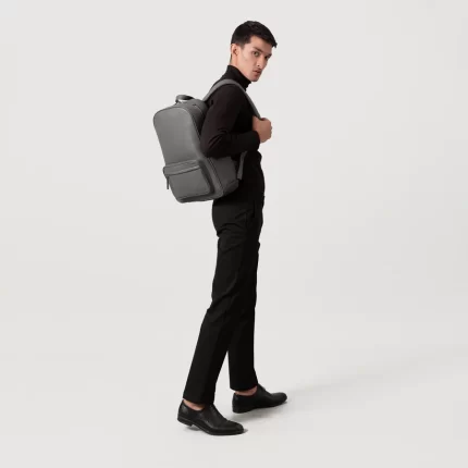 dark grey leather backpack