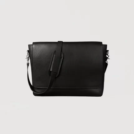 black leather messenger bag