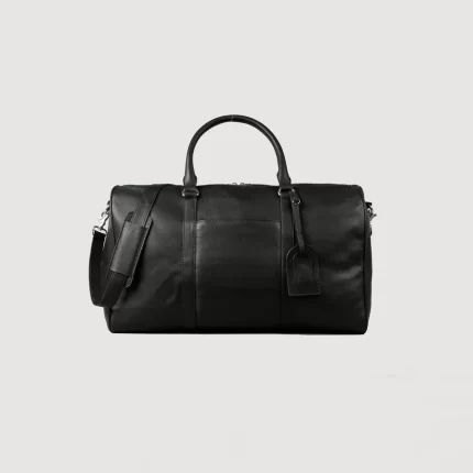 black leather duffle bag
