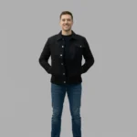 Black Cotton Ripstop Trucker Jacket for Men - Image 5