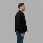 Black Cotton Ripstop Trucker Jacket for Men - Image 4
