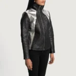 Alia Women's Metallic Black Leather Biker Jacket - Image 5