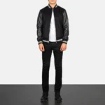 Harrison Men's Urban Black Hybrid Wool & Leather Varsity Jacket - Image 6