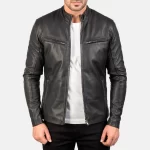 men's black leather jacket