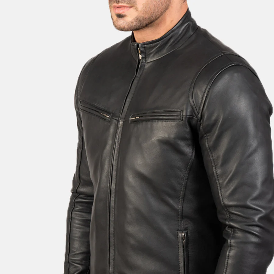 Ionic Black Leather Jacket for Men - Image 5