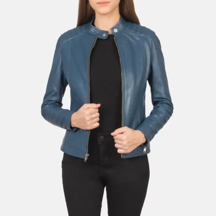 Blue Leather Biker Jacket