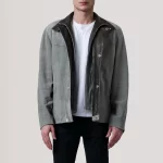 Grey Suede Cafe Racer Jacket