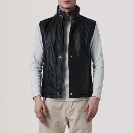 Men's Black Leather Vest