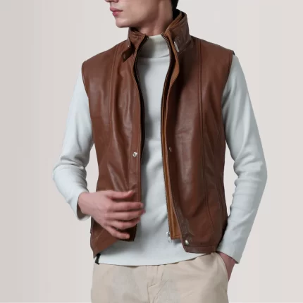 Men's Brown Leather Vest