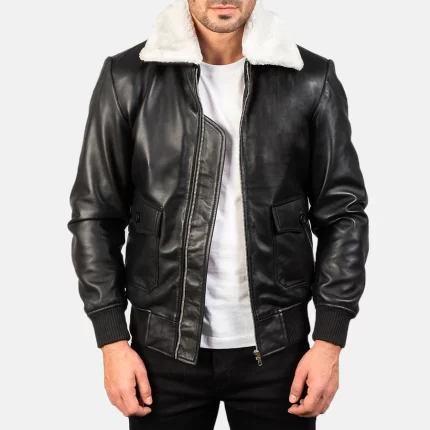 Black Leather Bomber Jacket