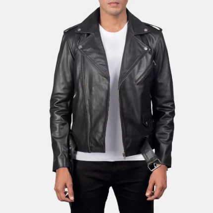 black leather moto jacket