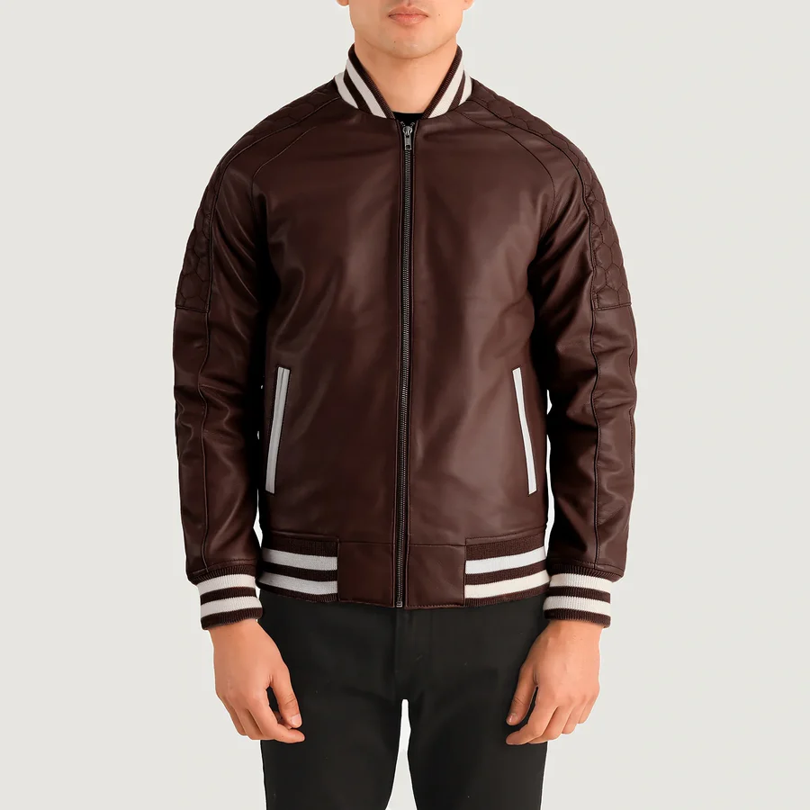 Pascal' Men's Classic Maroon Leather College Varsity Jacket - Image 5