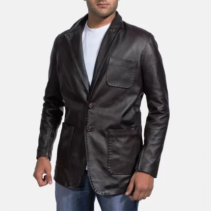 Men's Black Leather Blazer