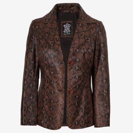 Cognac Leather Blazer for Women