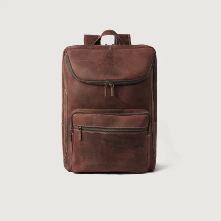 brown leather backpack