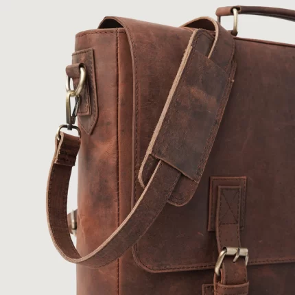 distressed brown leather messenger bag