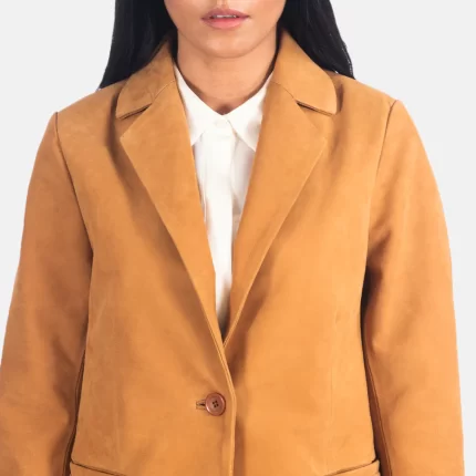 womens brown faux leather blazer