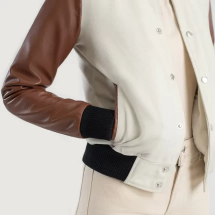 brown and white bomber jacket